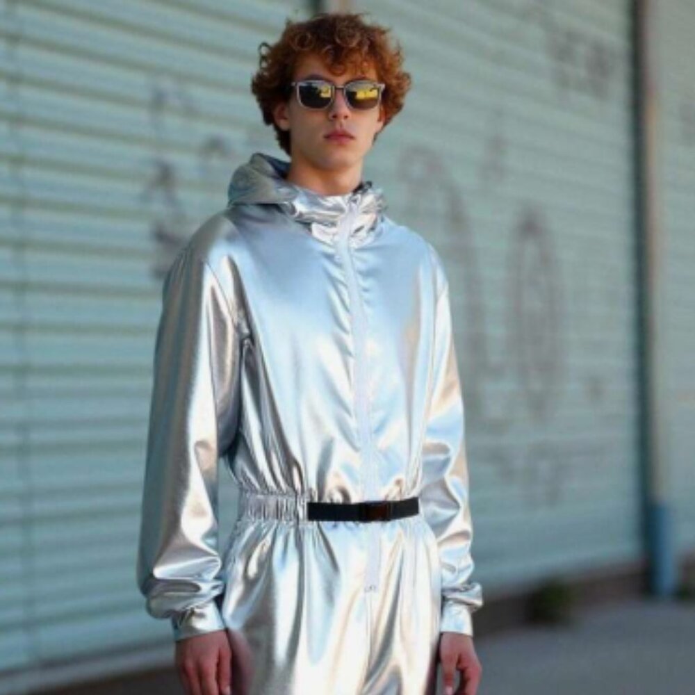 Mens Womens Unisex Silver Hooded Jumpsuit Costume Astronaut NIP